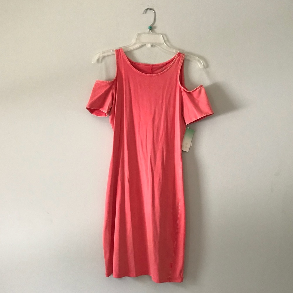 Coral off the shoulder dress